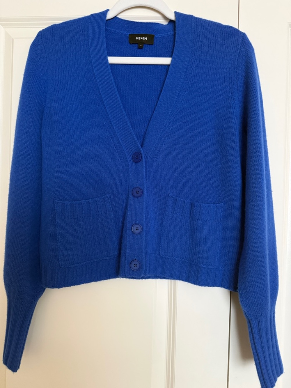 ME+EM S Small Cashmere Open Front V Neck Cardigan Layering Cobalt Electric Blue - Picture 5 of 12